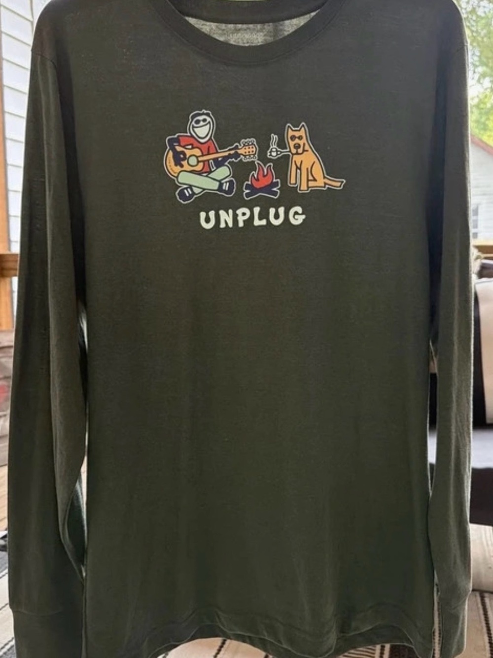 Life Is Good Olive Green "Unplug" Long-Sleeve Tee
